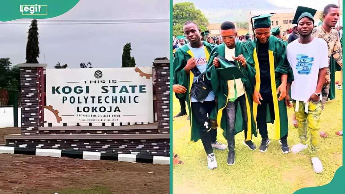 Kogi State Polytechnic address (L). KSP students at the graduation ceremony (R)