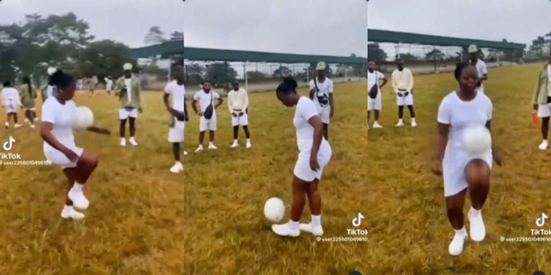 “Agba Baller”: Female Youth Corper Shows Off Football Skills, Wows Male Corpers in Video “Agba Baller”: Female Youth Corper Shows Off Football Skills, Wows Male Corpers in Video
