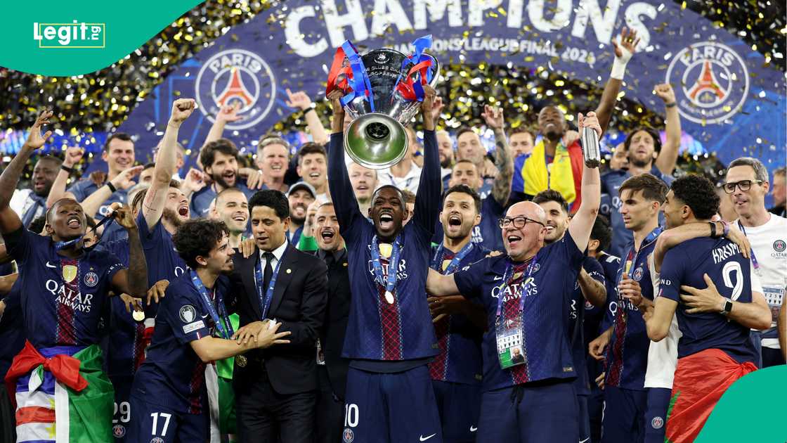 Ousmane Dembele celebrates with the UEFA Champions League trophy after his team's victory against Arsenal. Photo by Michael Regan Ousmane Dembele celebrates with the UEFA Champions League trophy after his team's victory against Arsenal. Photo by Michael Regan