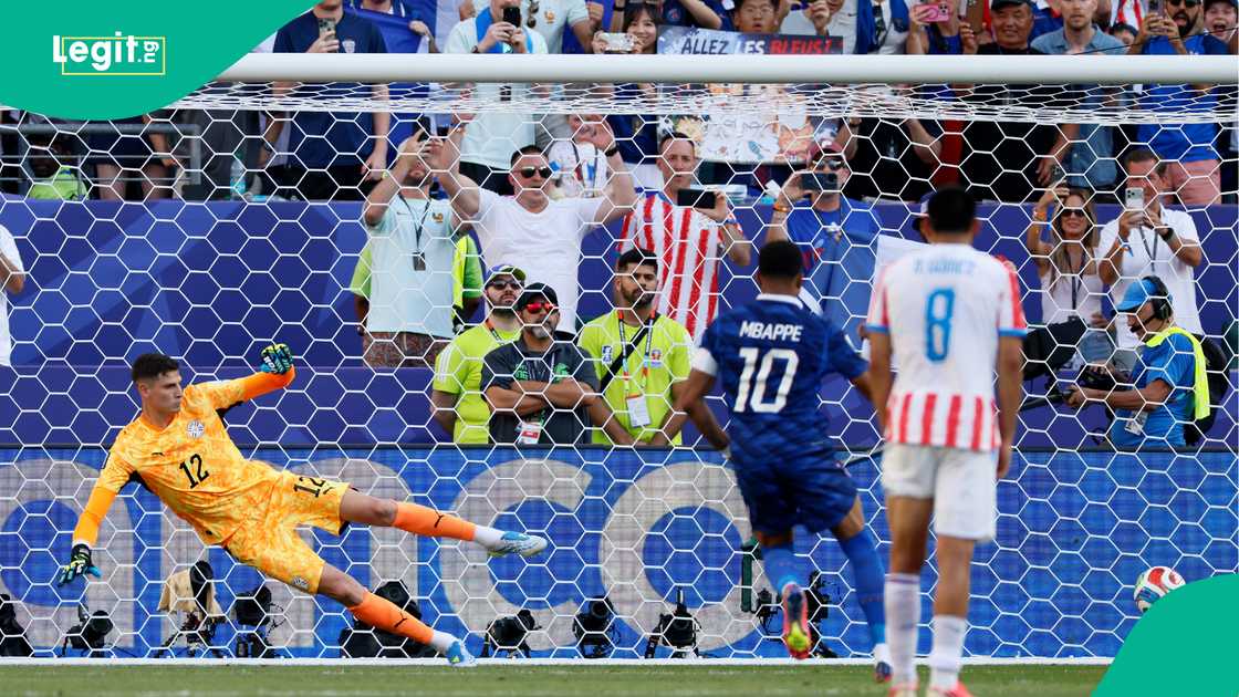 Kylian Mbappe of France scores from the penalty spot during the FIFA World Cup 2026 Round Of 16 match against Paraguay. Photo by Richard Sellers