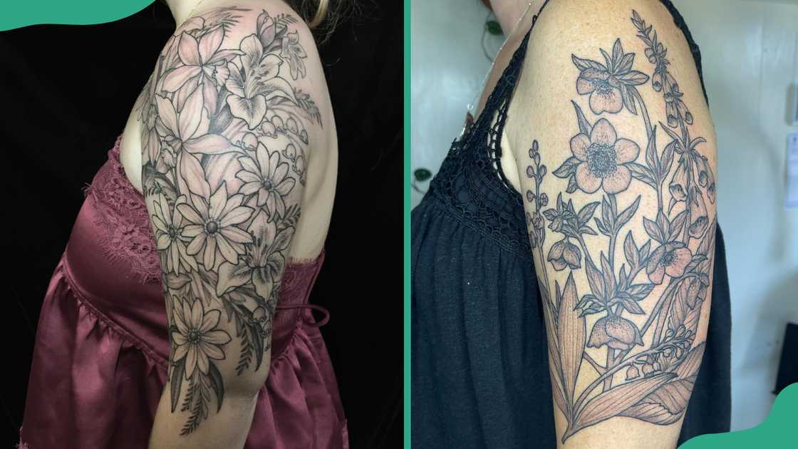 Half-sleeve Lily of the Valley tattoos.