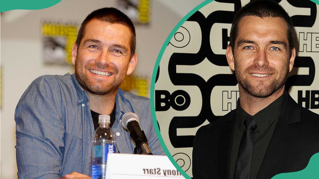 Antony Starr attends the Cinemax "Banshee" Panel (L). The actor attends the HBO after-party (R)