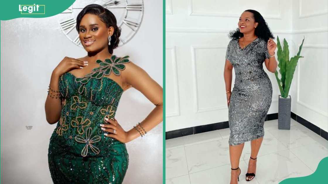 Ladies wearing charcoal grey sequin gowns Ladies wearing charcoal grey sequin gowns
