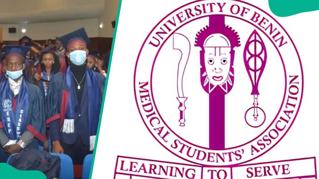The University of Benin logo and graduands The University of Benin logo and graduands