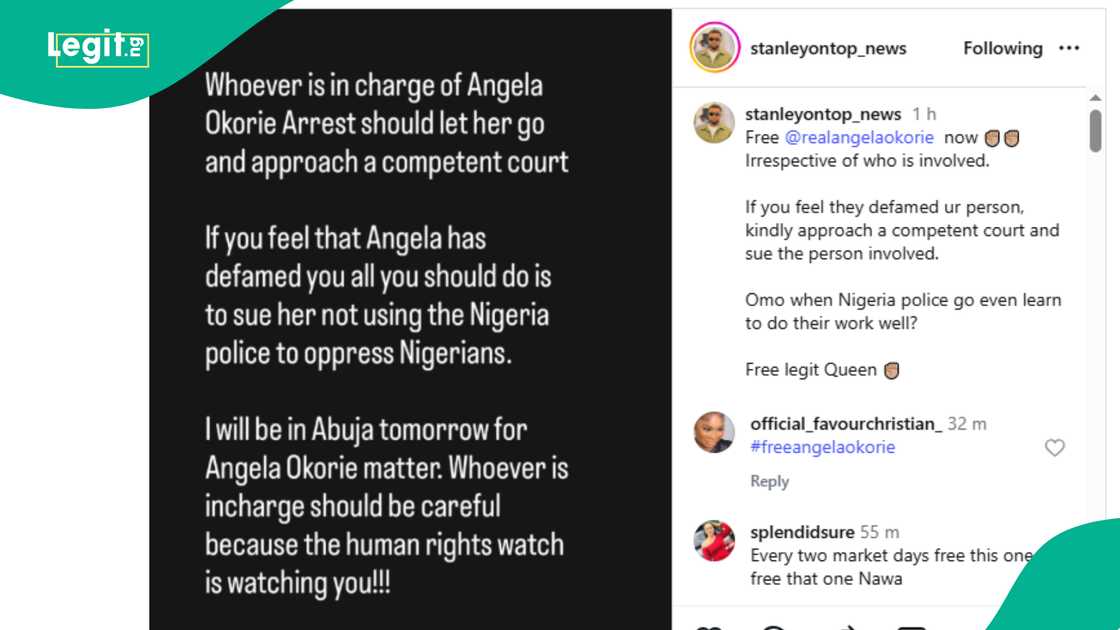 Stanley Ontop demands actress Angela Okorie's release following alleged arrest. Stanley Ontop demands actress Angela Okorie's release following alleged arrest.