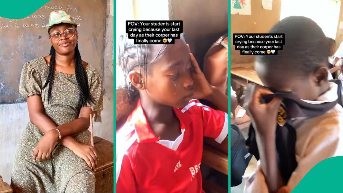 Nigerian corps member leaves students in tears on final day of school.