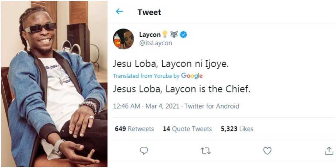 Jesus is king, Laycon is chief: BBNaija star brags on social media Jesus is king, Laycon is chief: BBNaija star brags on social media
