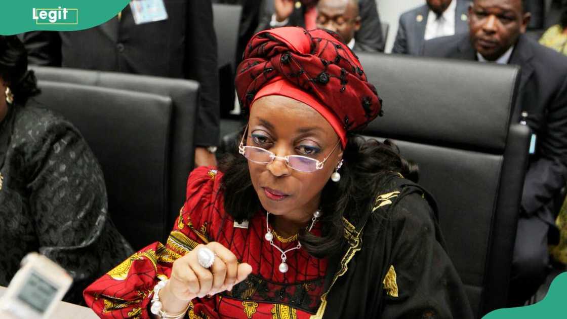 Diezani Alison-Madueke in a red and yellow outfit Diezani Alison-Madueke in a red and yellow outfit