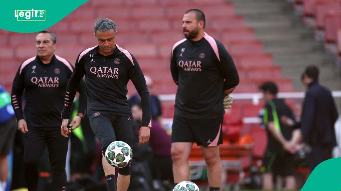 Luis Enrique, Paris Saint-Germain, Emirates Stadium, Arsenal, London, England, UEFA Champions League. Luis Enrique, Paris Saint-Germain, Emirates Stadium, Arsenal, London, England, UEFA Champions League.