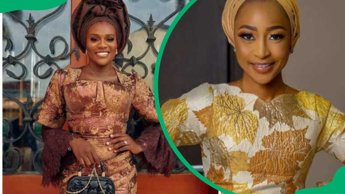 Women wearing Damask aseobi gowns Women wearing Damask aseobi gowns
