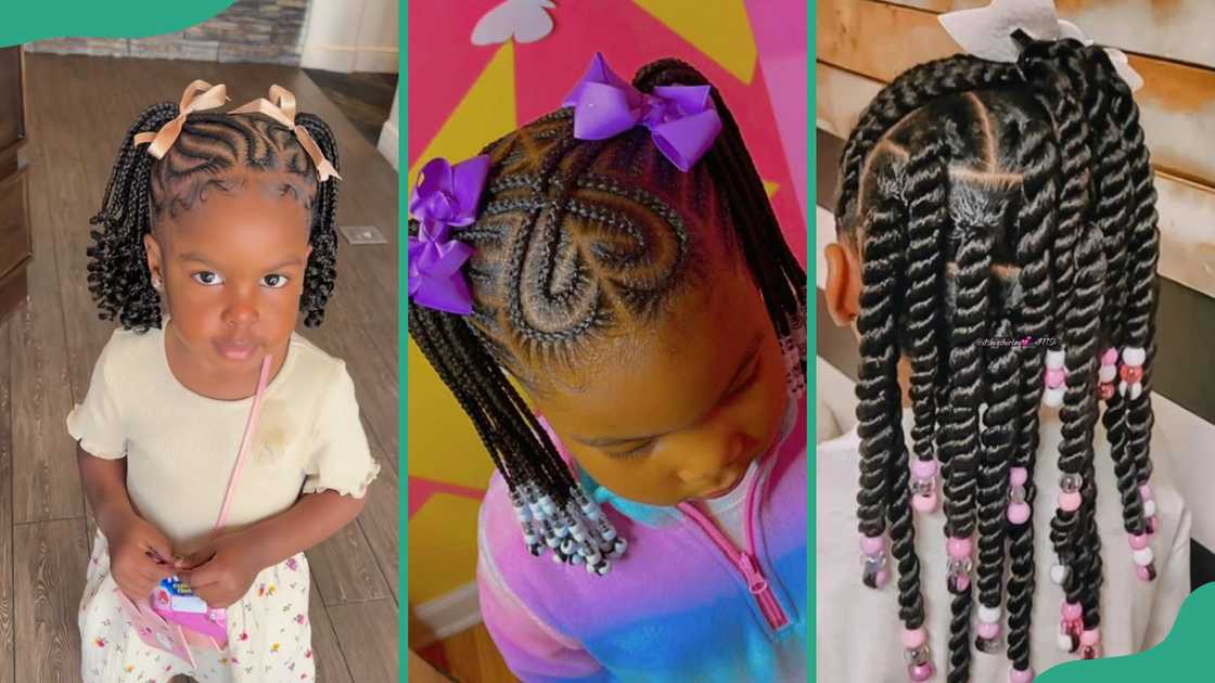 Braids with curls (L), braids with a love heart (C), and natural hair twist (R) Braids with curls (L), braids with a love heart (C), and natural hair twist (R)