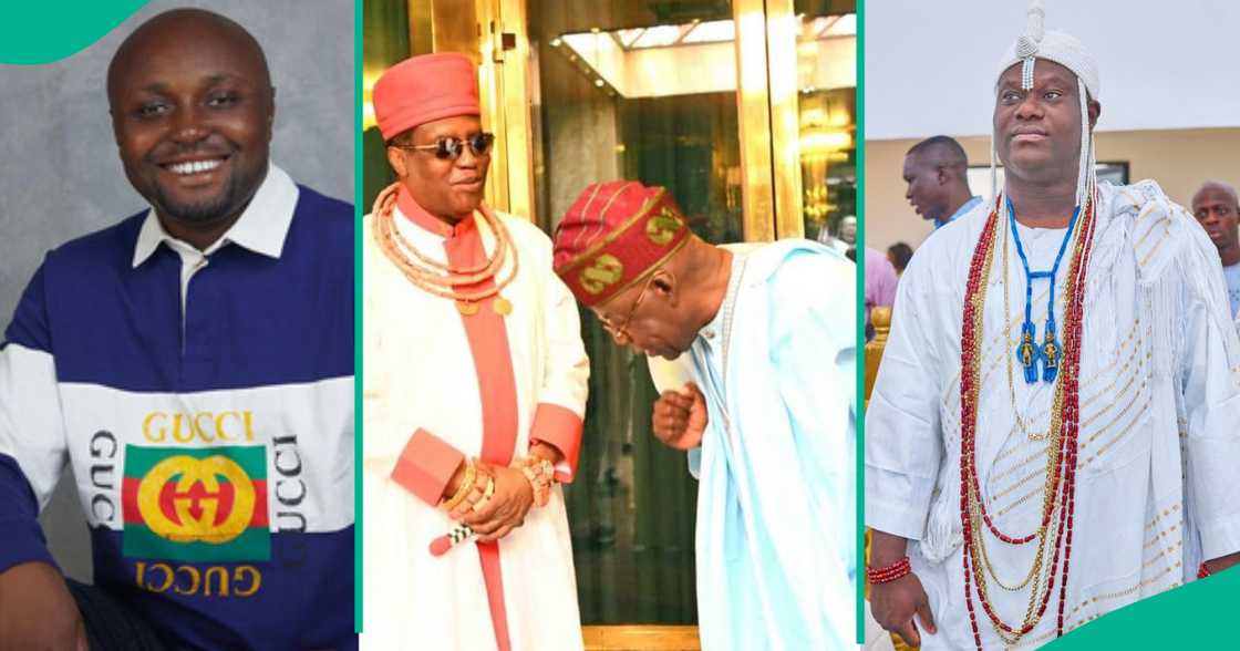 Photos of President Tinubu meeting Oba of Benin and Ooni of Ife have gone viral after Israel DMW posted them online. Photos of President Tinubu meeting Oba of Benin and Ooni of Ife have gone viral after Israel DMW posted them online.