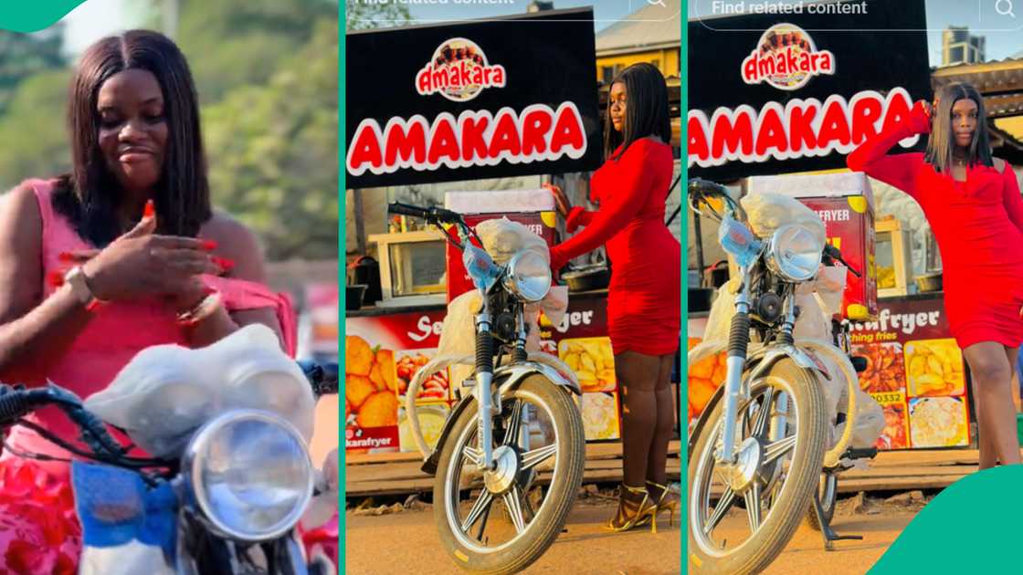 Nigerian lady who sells akara buys herself a motorcycle.