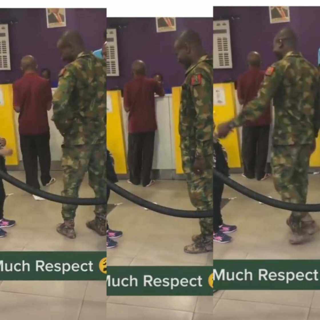 Young girl salutes soldier Young girl salutes soldier