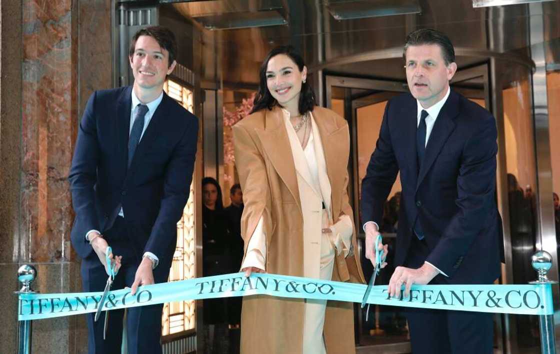 Tiffany Executive Vice President of Products and Communication Alexandre Arnault (L), actress Gal Gadot (C), and Tiffany CEO Anthony Ledru (R) cut the ribbon for  Tiffany's flagship store in New York Tiffany Executive Vice President of Products and Communication Alexandre Arnault (L), actress Gal Gadot (C), and Tiffany CEO Anthony Ledru (R) cut the ribbon for  Tiffany's flagship store in New York