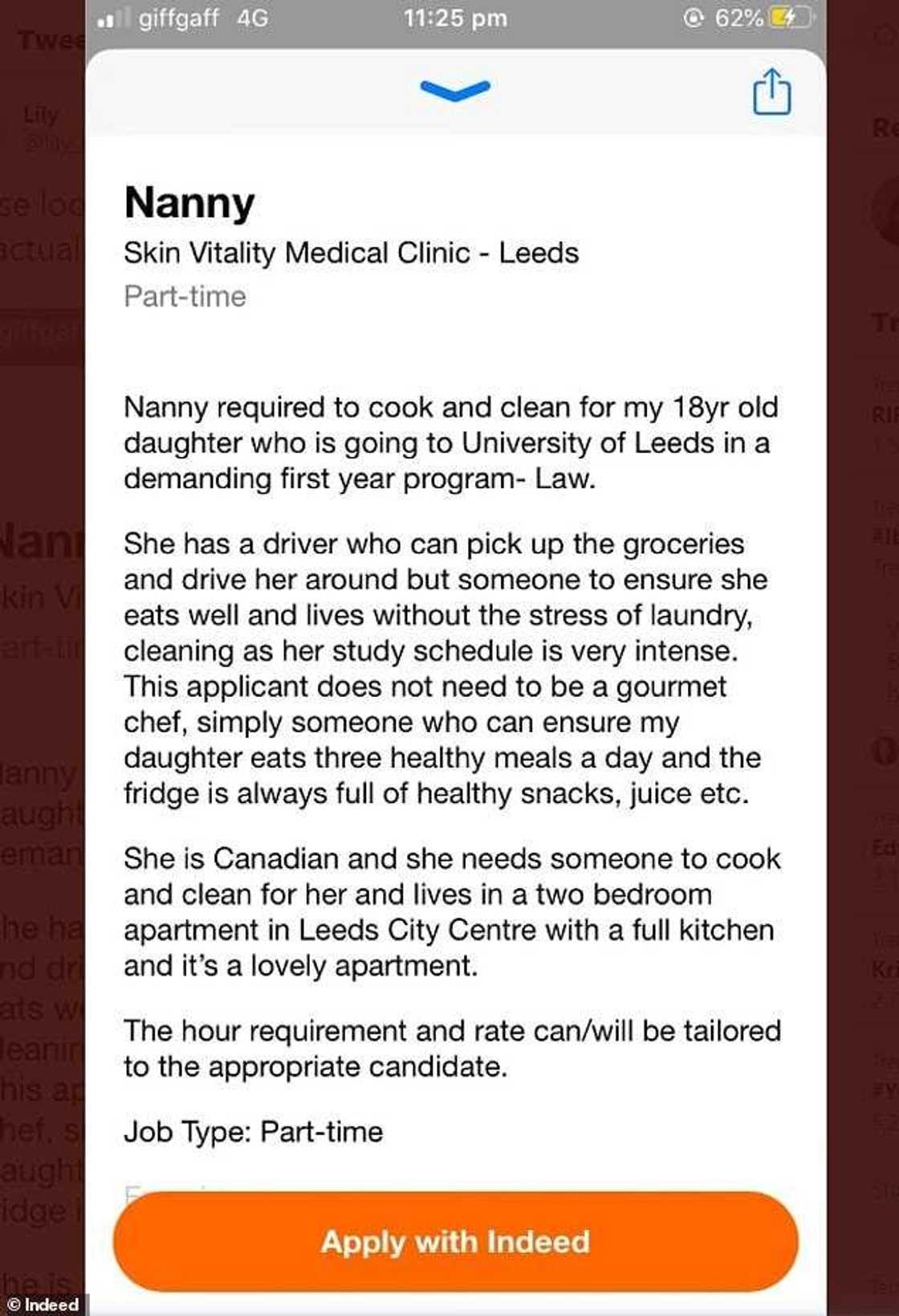 Parents advertise chef, nanny vacancies for their 18-year-old daughter studying law Parents advertise chef, nanny vacancies for their 18-year-old daughter studying law