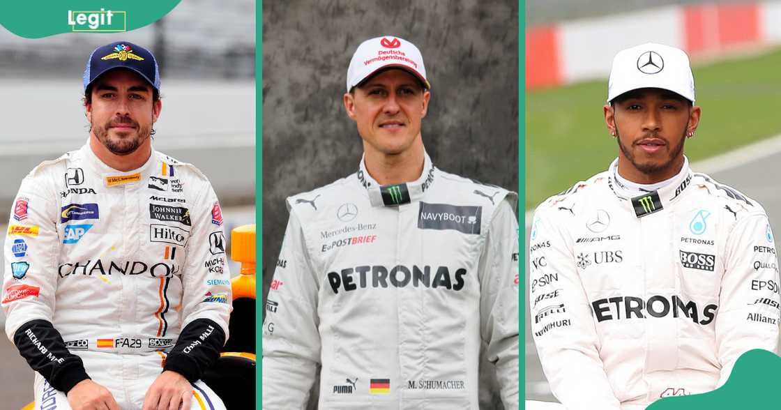 Some of the oldest Formula One drivers, Fernando Alonso (R), Michael Schumacher (C), and Lewis Hamilton (L). Some of the oldest Formula One drivers, Fernando Alonso (R), Michael Schumacher (C), and Lewis Hamilton (L).