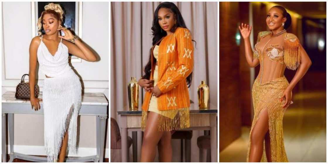 Photos of female Nigerian celebrities in fringe looks. Photos of female Nigerian celebrities in fringe looks.