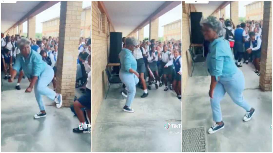 Happy teacher danced/students hyped their teacher. Happy teacher danced/students hyped their teacher.