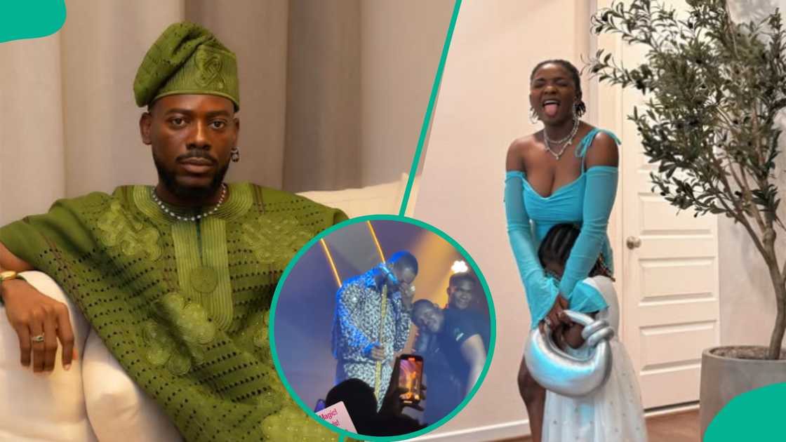 Adekunle Gold cries after getting message from Simi and Deja on his 10th stage anniversary. Adekunle Gold cries after getting message from Simi and Deja on his 10th stage anniversary.