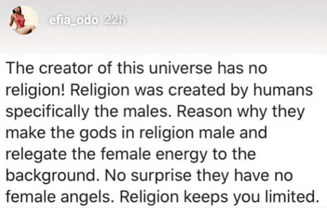 Babbar magana: Maza ne suka kirkiro addini kawai dan su dinga zalintar mata - Efia Odo Babbar magana: Maza ne suka kirkiro addini kawai dan su dinga zalintar mata - Efia Odo