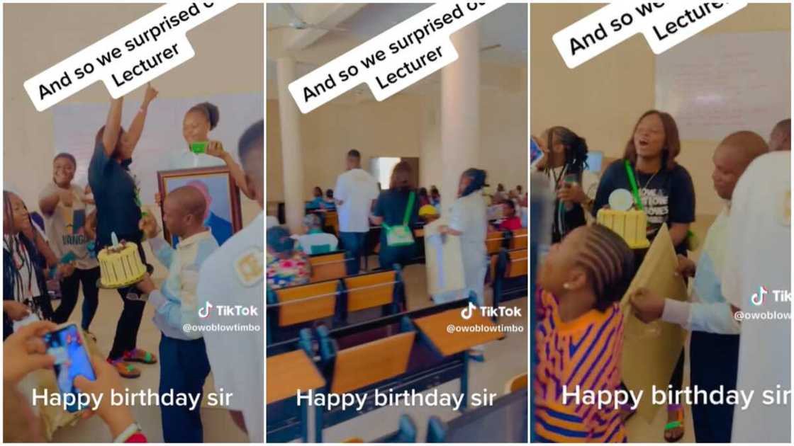 Students-lecturer goals/teacher got cake gift. Students-lecturer goals/teacher got cake gift.