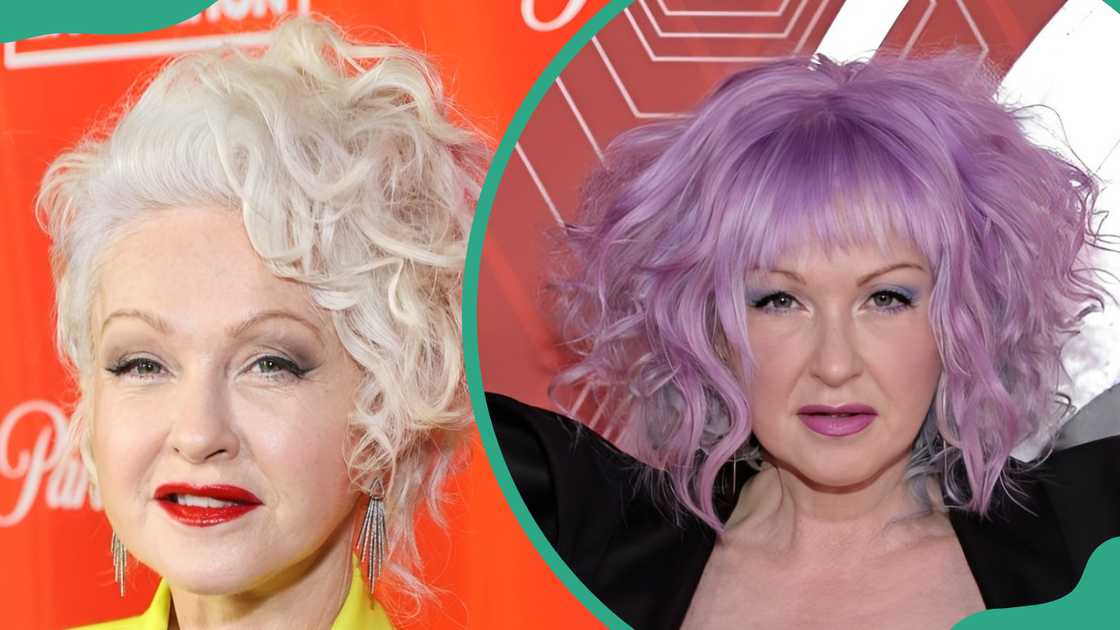 Cyndi Lauper at the TCL Chinese Theatre in Hollywood, California (L). The singer at Winter Garden Theater in New York City (R)