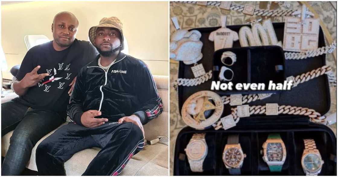 Isreal DMW flaunts Davido's jewellery. Isreal DMW flaunts Davido's jewellery.