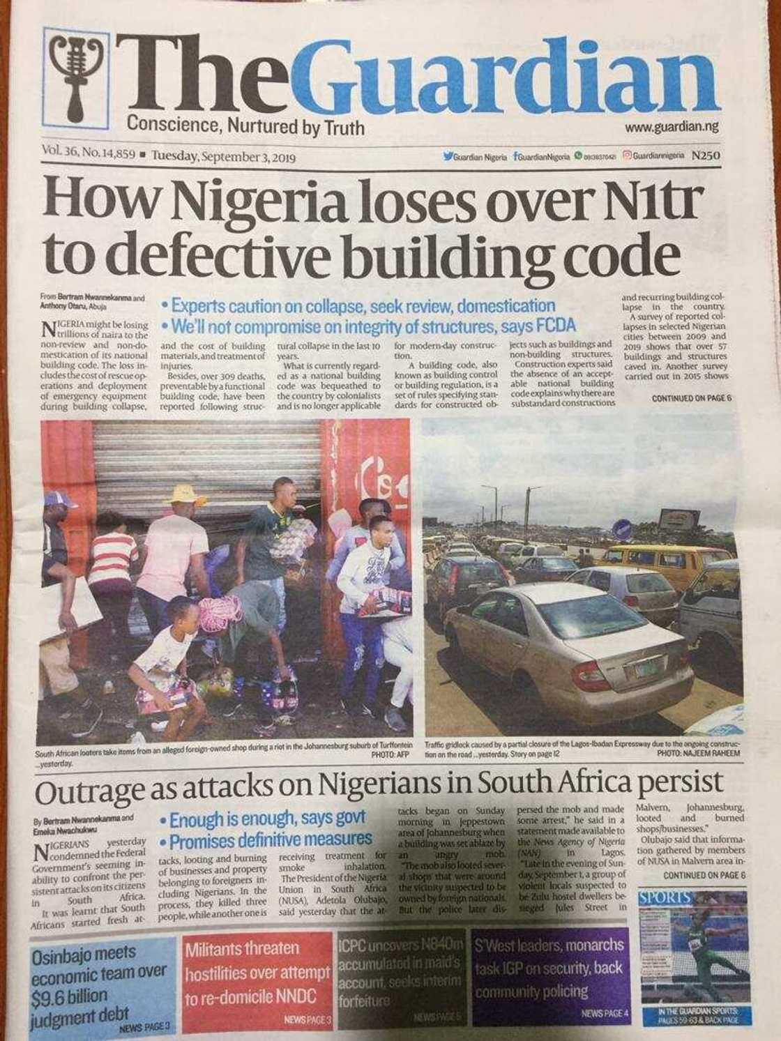 Nigerian newspaper review for Tuesday, September 3: FG weighs options as another $2.3bn fine looms Nigerian newspaper review for Tuesday, September 3: FG weighs options as another $2.3bn fine looms
