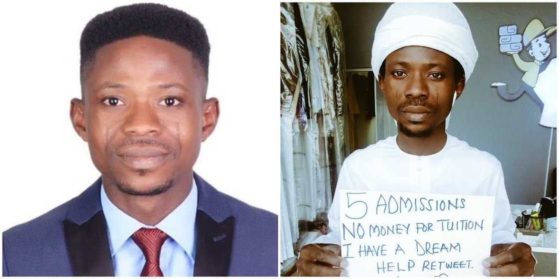 Nigerian man with masters and PhD admissions cries for help to further his education, carries placard Nigerian man with masters and PhD admissions cries for help to further his education, carries placard