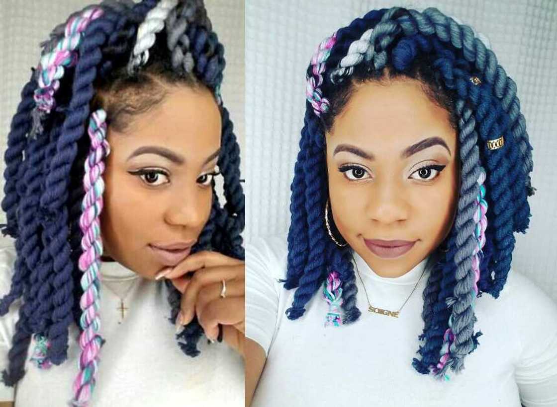 Multicolored kinky twist hairstyles