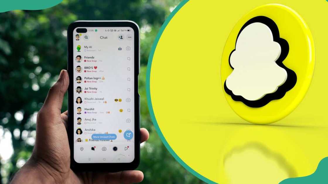 A person scrolling Snapchat messages (L) and a Snapchat logo (R) A person scrolling Snapchat messages (L) and a Snapchat logo (R)