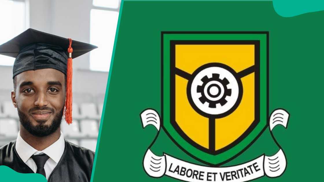A student in graduation attire (L), Yabatech logo (R) A student in graduation attire (L), Yabatech logo (R)
