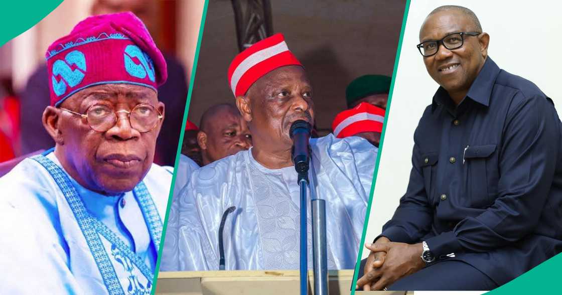 Shugaba Tinubu, Kwankwaso da Peter Obi. Shugaba Tinubu, Kwankwaso da Peter Obi.