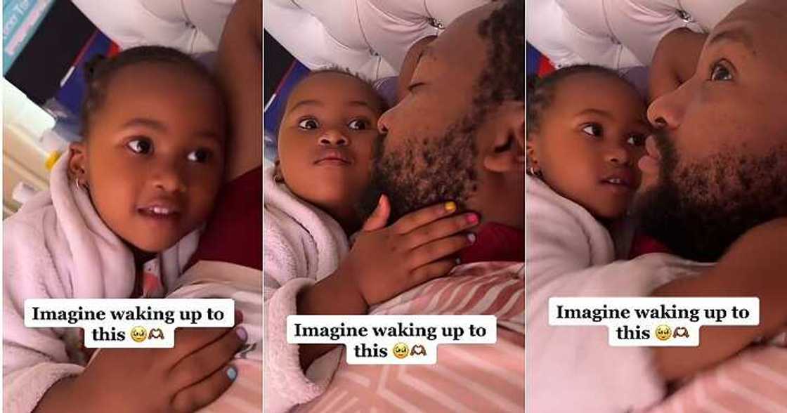 Little girl wakes dad up crawls to father's bed, sweet video Little girl wakes dad up crawls to father's bed, sweet video