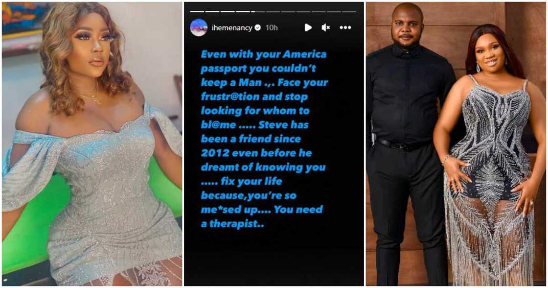 Actress Iheme Nancy accused of sleeping with Sandra Iheuwa's ex-husband. Actress Iheme Nancy accused of sleeping with Sandra Iheuwa's ex-husband.