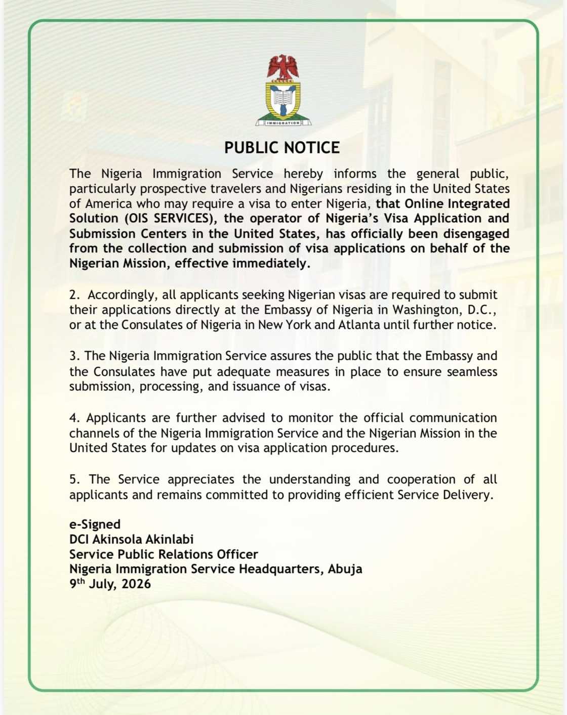NIS' statement on Thursday, July 9, 2026 NIS' statement on Thursday, July 9, 2026