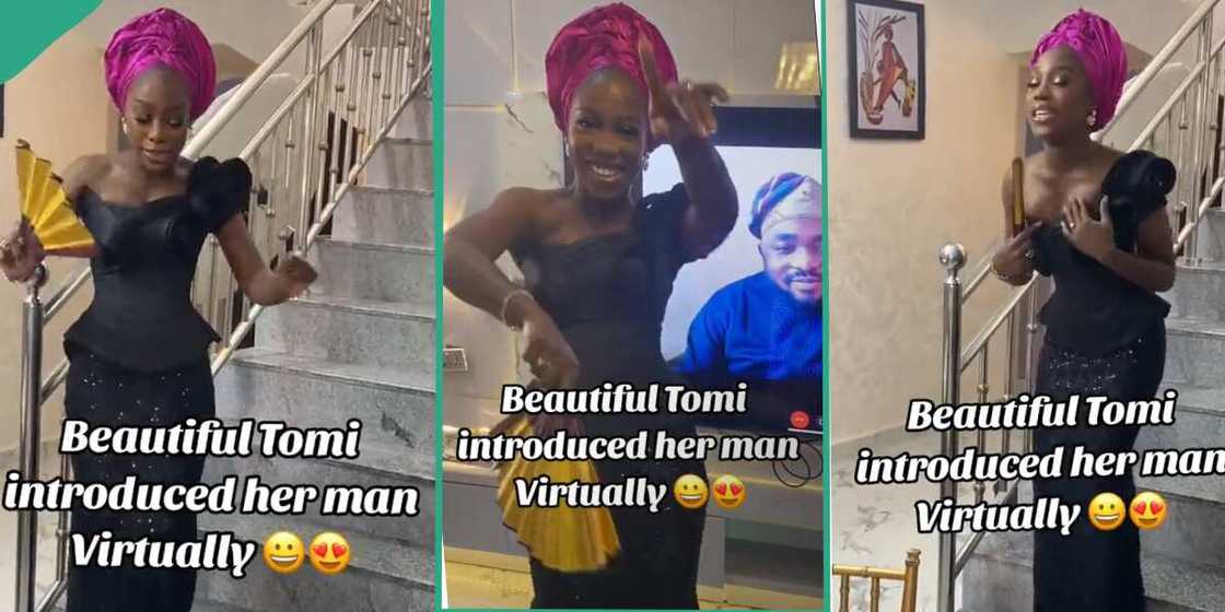 Lady introduces her man virtually. Lady introduces her man virtually.