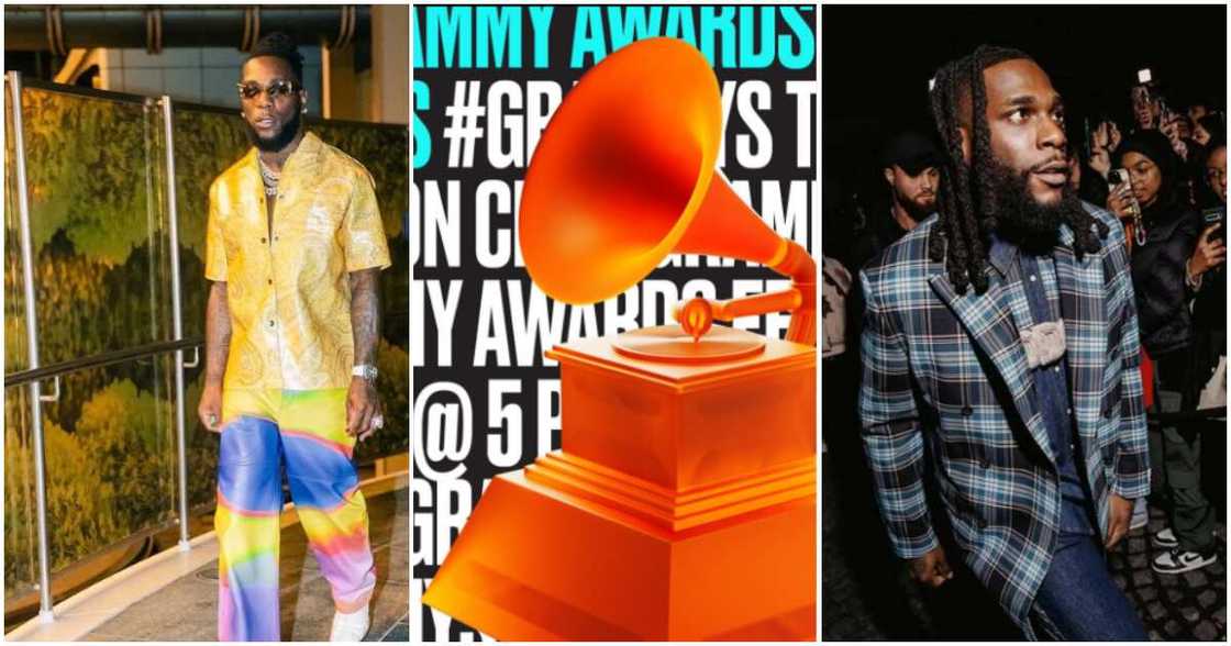 Photos of Burna Boy and Grammy Gong