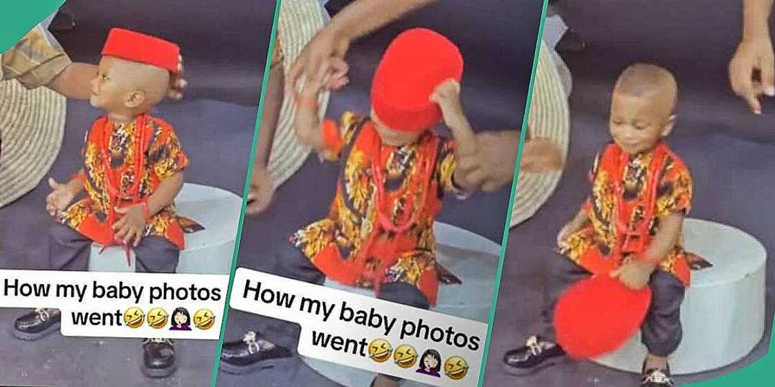 Little boy refuses to wear his cap during photo shoot Little boy refuses to wear his cap during photo shoot