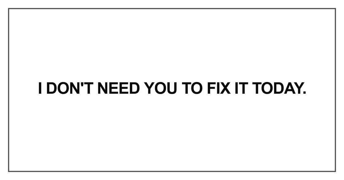 I don't need you to fix it today