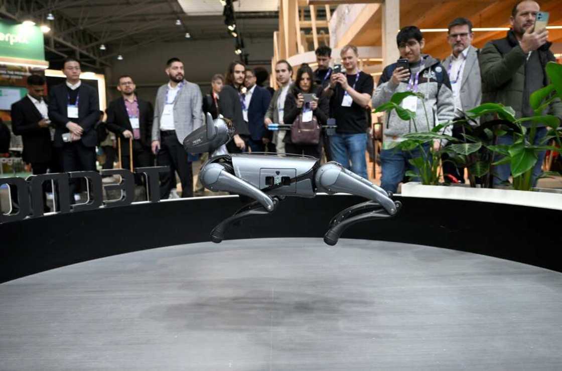 Chinese firm Tecno Mobile showed off a robotic dog inspired by the German Shepherd which uses AI and powerful sensors to understand voice commands and perform lifelike actions such as bowing and shaking hands Chinese firm Tecno Mobile showed off a robotic dog inspired by the German Shepherd which uses AI and powerful sensors to understand voice commands and perform lifelike actions such as bowing and shaking hands