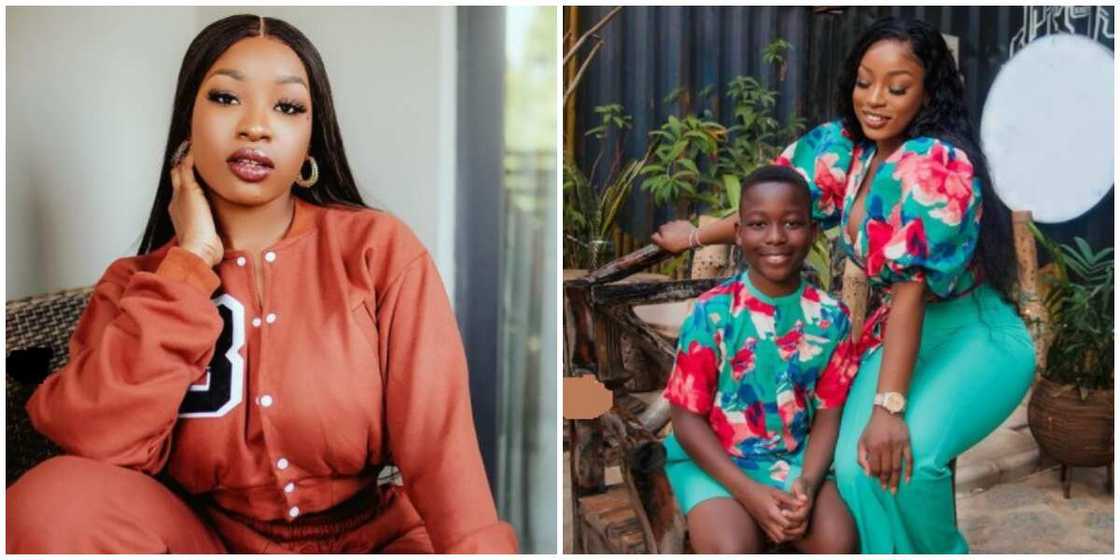 Photos of BBNaija star Jackie B and her son.