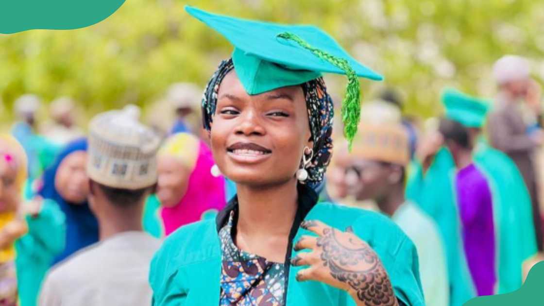 Kebbi State University student in a blue graduation gown. Kebbi State University student in a blue graduation gown.