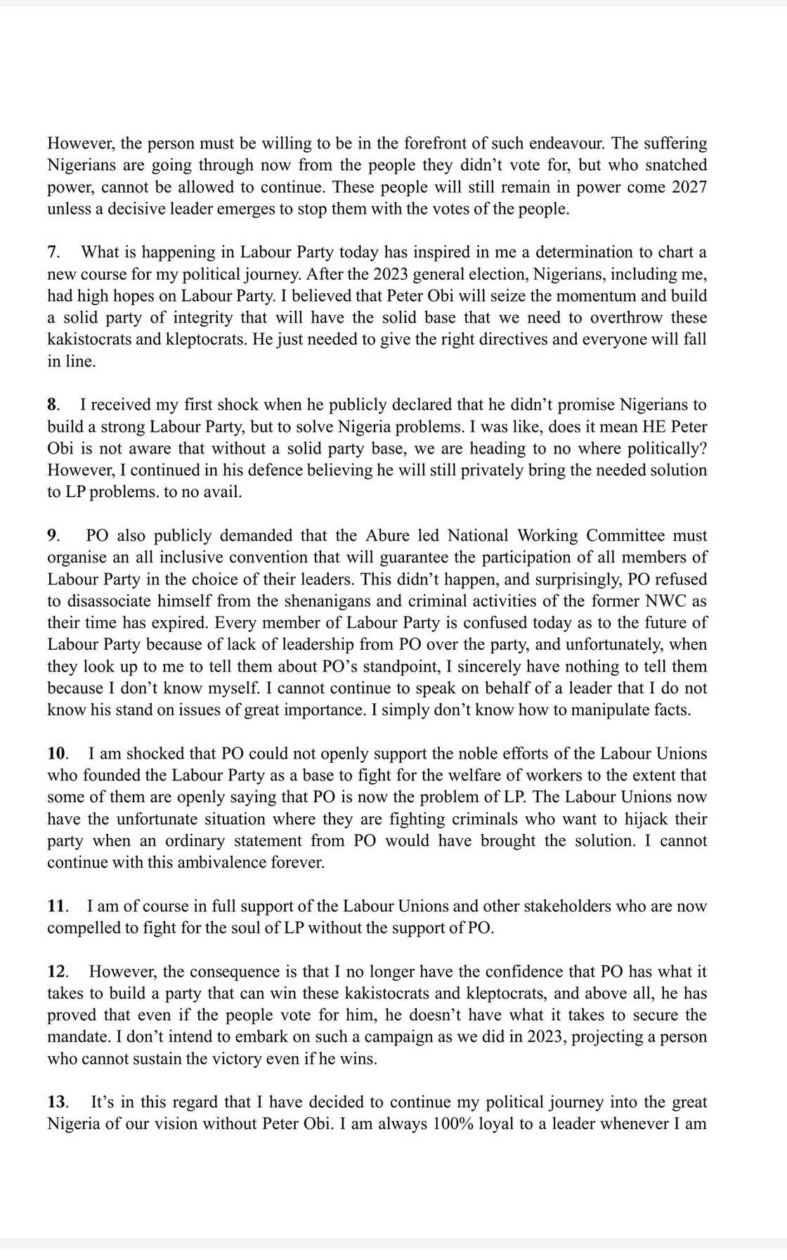 Kenneth Okonkwo statement on LP Kenneth Okonkwo statement on LP