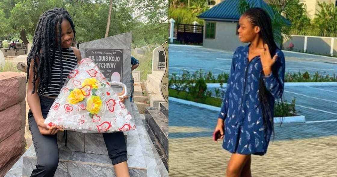 Lady spends Fathers' Day with her late dad & presents him gift at the cemetery