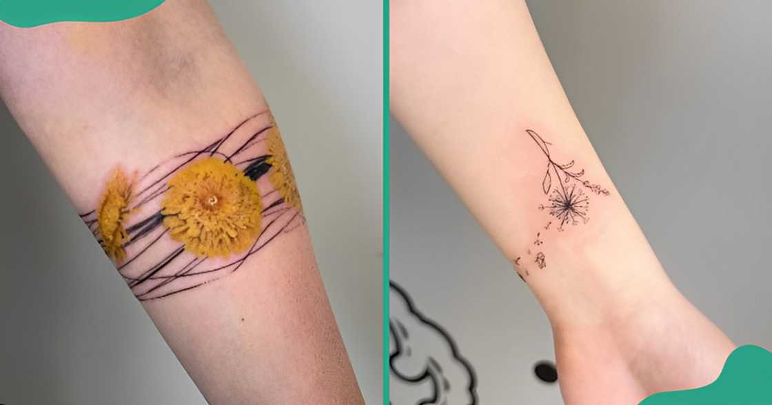 Bracelet-like dandelion tattoos