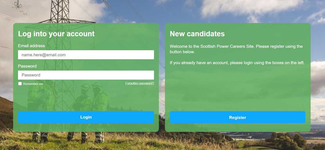 Screenshot of ScottishPower login section Screenshot of ScottishPower login section