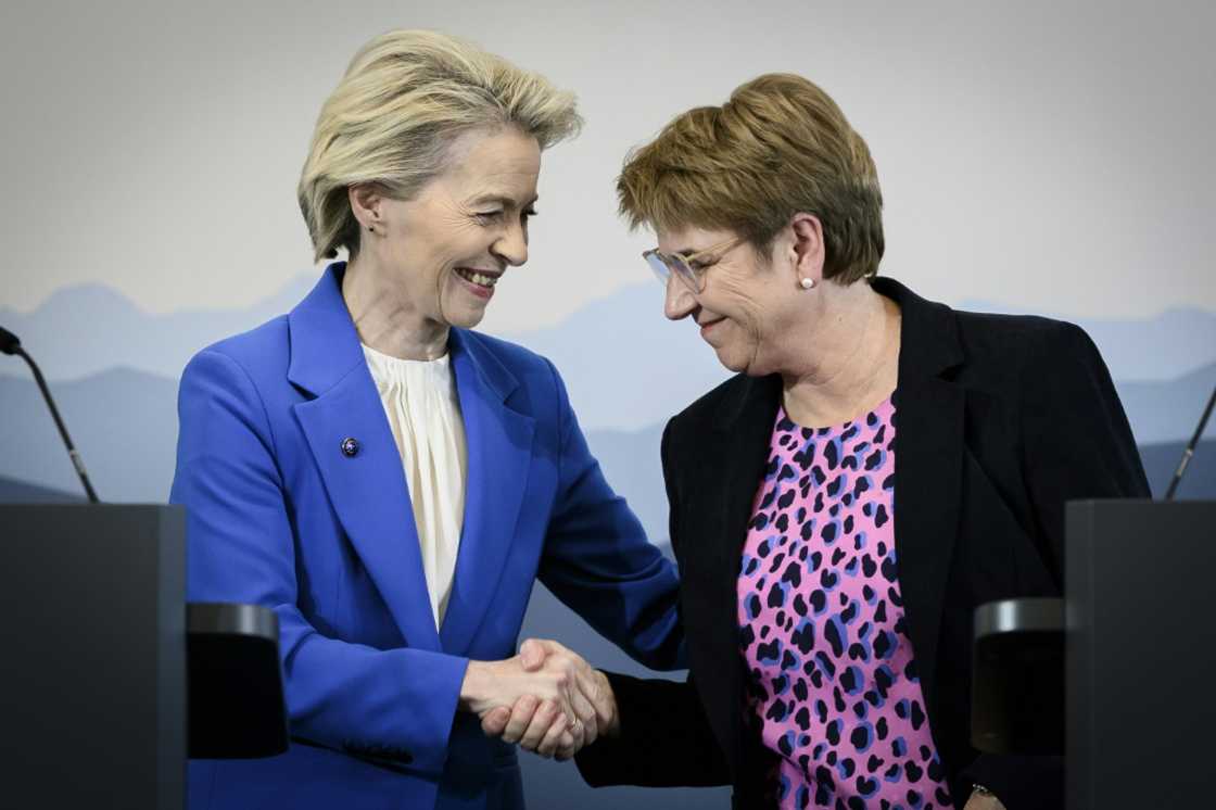 European Commission president Ursula von der Leyen (L) announced the reset with Switzerland's President Viola Amherd