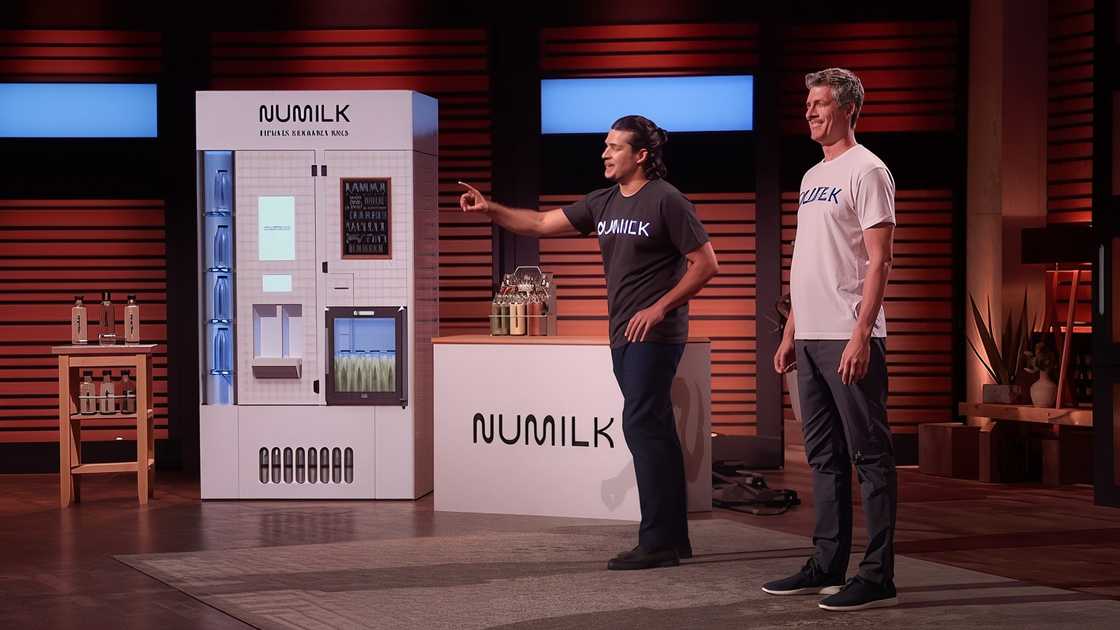 A scene from Shark Tank, showing Ari Tolwin and Joe Savino, pitching their product. A scene from Shark Tank, showing Ari Tolwin and Joe Savino, pitching their product.